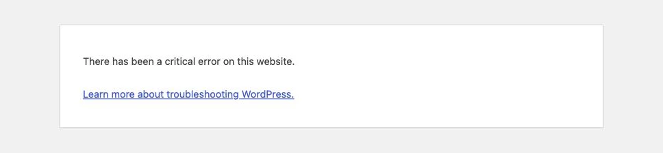 The WordPress critical error page: "There has been a critical error on this website. Learn more about troubleshooting WordPress."